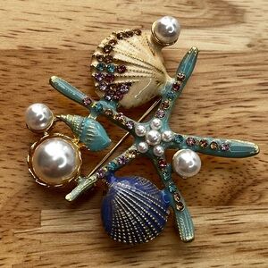 Starfish and Seashell Brooch with Pearls
